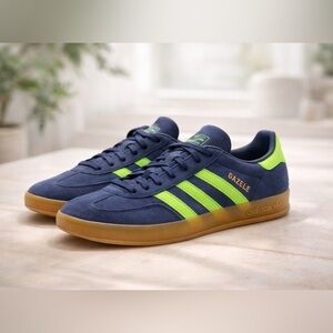 Adidas Gazelle Navy and Lime Sneakers